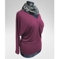 Bluzka Amanda kimono nietoperz z marszczonym dekoltem - bordowa